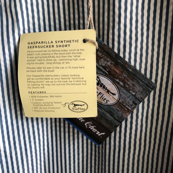 True Flies Life Off The Chart Shorts sz 38 Mens Striped Blue/White - Picture 5 of 8